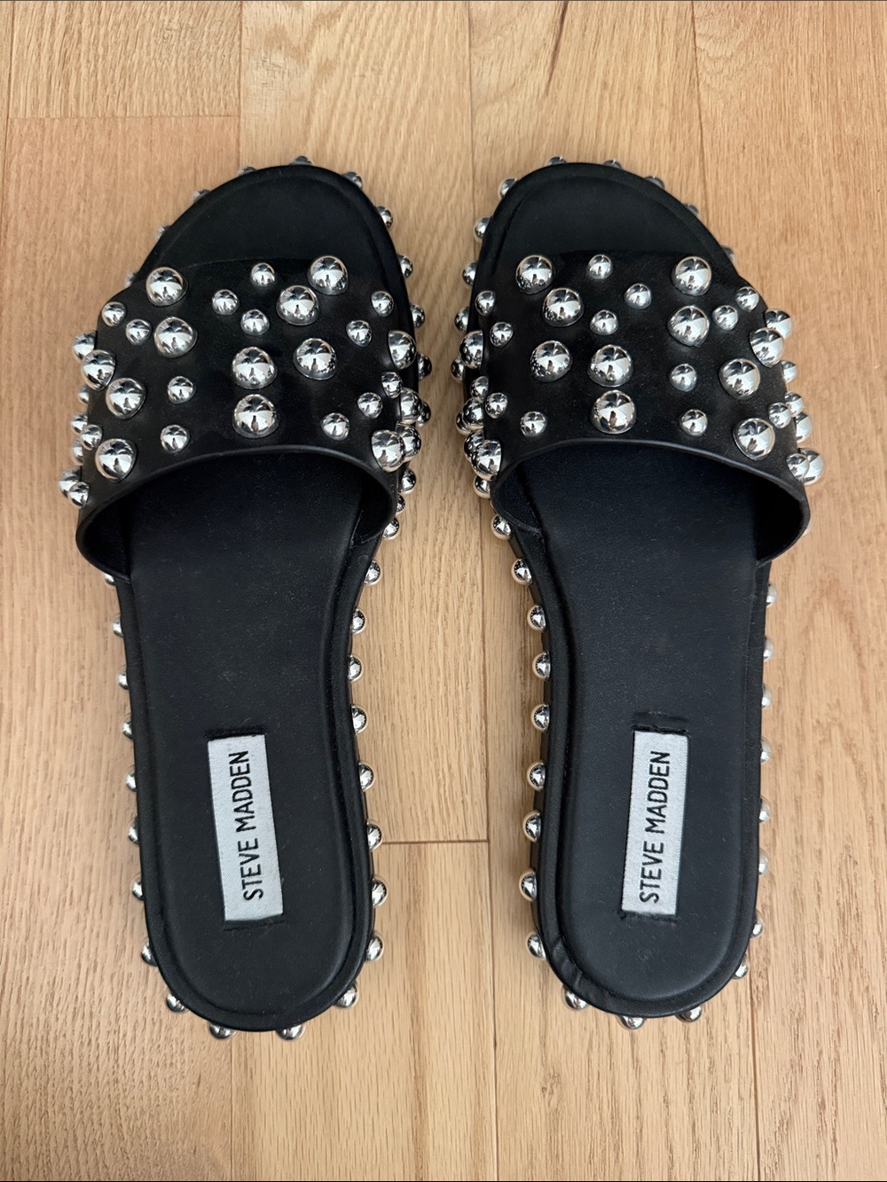 Steve Madden Black Slide Sandals with Silver Studs